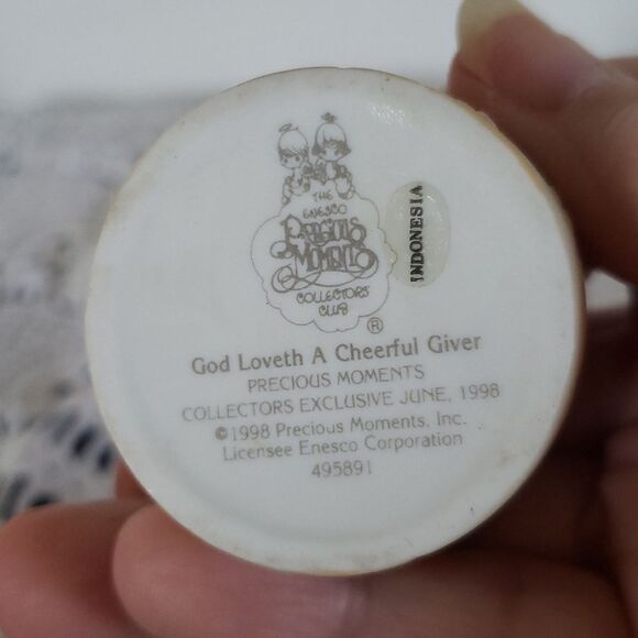 Vtg 1998 Precious Moments Porcelain Trinket Box "God Loveth a Cheerful Giver - Picture 6 of 6